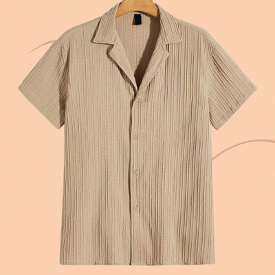 nitafashion Men Self Design Casual Cream Shirt