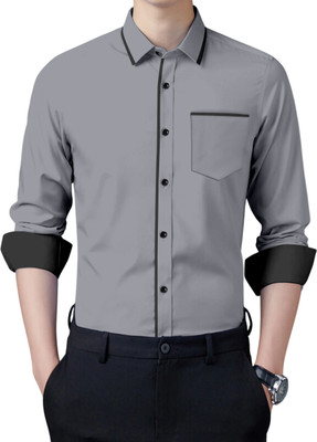 LAXBON Men Solid Casual Grey Shirt