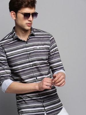 Showoff Men Striped Casual Dark Green Shirt