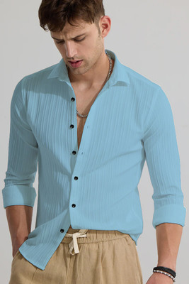 Troonpair Men Self Design Casual Light Blue Shirt