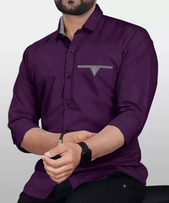 DIMMY Men Solid Casual Purple Shirt