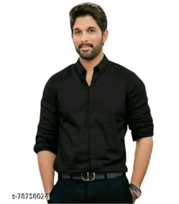Finico Men Solid Formal Black Shirt