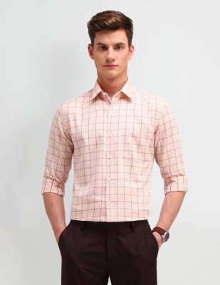 ARROW Men Checkered Formal Orange Shirt