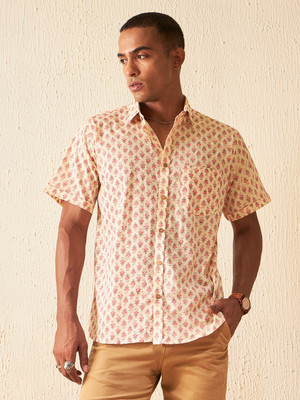 DENNISON Men Printed Casual Pink Shirt