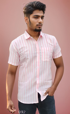 EVERYWEAR STRYPED Men Striped Casual Pink, White Shirt