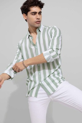 U TURN Men Striped Casual Light Green, White Shirt