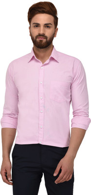 KAFKA Men Solid Formal Pink Shirt