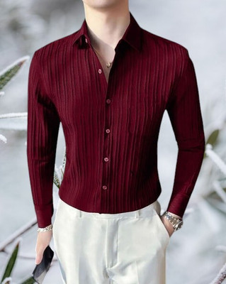 Shreeji enterprse Men Self Design Casual Maroon Shirt