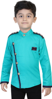 FASHION GRAB Boys Solid Casual Green Shirt