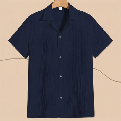 A DEEMOON TREND Men Self Design Casual Dark Blue Shirt