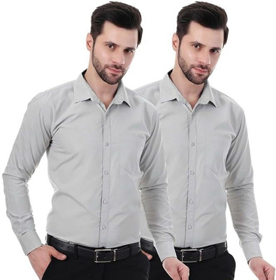 XJARVIS Men Solid Formal Grey Shirt(Pack of 2)