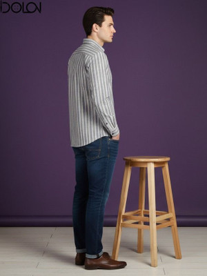 Idolon Clothing Men Striped Formal Cream, Grey Shirt