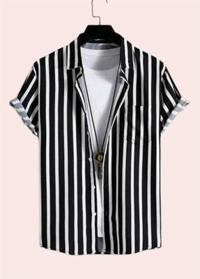Bridon Creationn Men Striped Casual White, Black Shirt