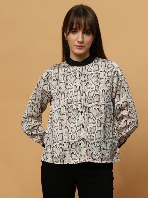 BEATNIK Women Printed Casual Beige, Brown Shirt