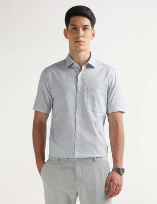ARROW Men Geometric Print Formal Blue, White Shirt