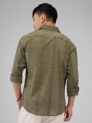 VASTRADO Men Self Design Casual Dark Green Shirt