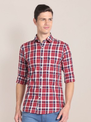 U.S. POLO ASSN. Men Checkered Casual Dark Blue, White, Red Shirt