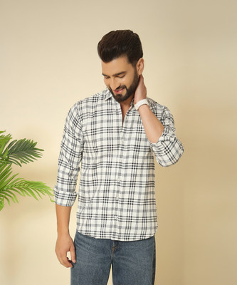 youth first Men Checkered Casual White, Dark Blue Shirt