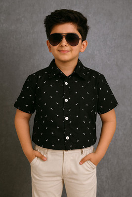 RFCREATION Boys Checkered Casual Black Shirt