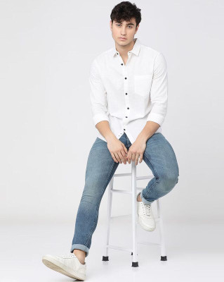 HOC Men Solid Casual White Shirt