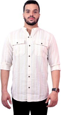 PONTIAC Men Striped Casual Beige Shirt