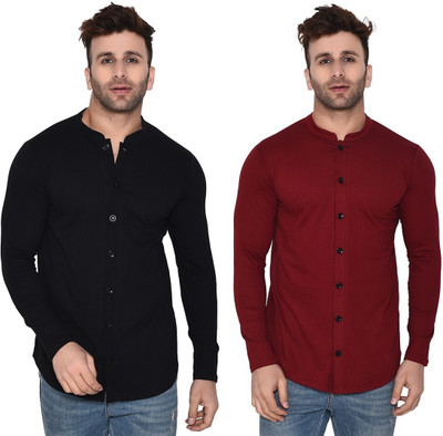 GEUM Men Solid Casual Maroon, Black Shirt(Pack of 2)