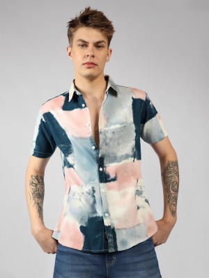 Dennis Lingo Men Printed Casual Pink Shirt