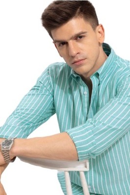 U TURN Men Striped Casual Light Green Shirt