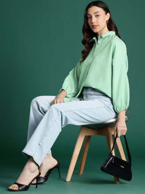 Dressberry Women Solid Casual Green Shirt