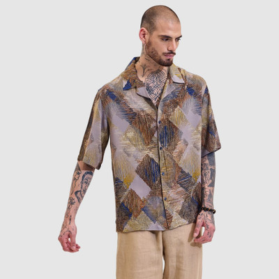 Snitch Men Self Design Casual Brown Shirt