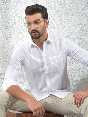 CRIMSOUNE CLUB Men Self Design Casual White Shirt