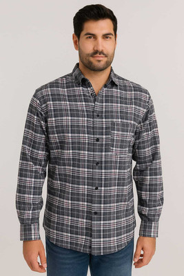 MSSTRU Men Checkered Casual Black Shirt