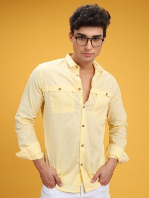 The Indian Garage Co. Men Solid Casual Yellow Shirt
