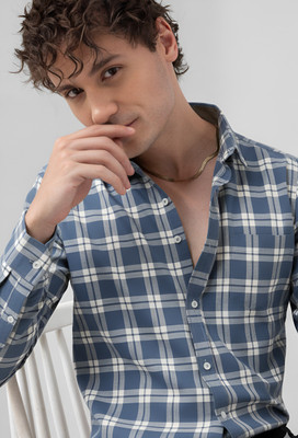 Jai Textiles Men Checkered Casual Blue, White Shirt