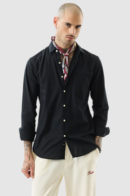 Snitch Men Solid Casual Black Shirt