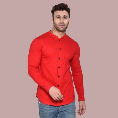 Money Leaf Men Solid Casual Red Shirt