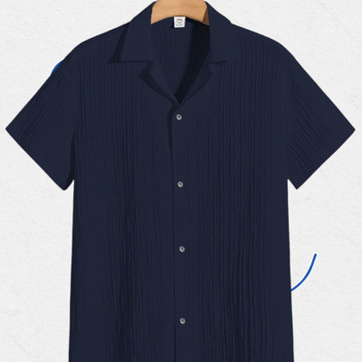 A FUBAR Men Self Design Formal Dark Blue Shirt