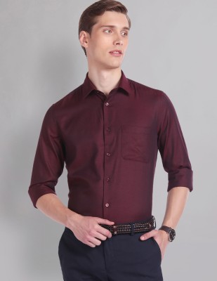 AD by Arvind Men Solid Formal Maroon Shirt