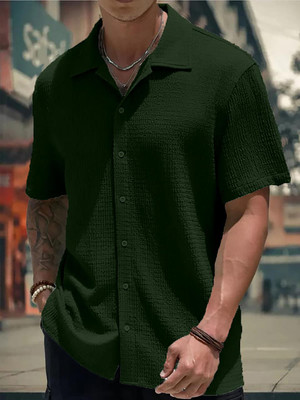 Solbiza Men Self Design Casual Green Shirt