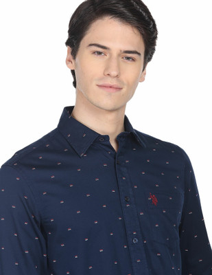 U.S. POLO ASSN. Men Printed Casual Blue Shirt