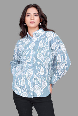 MADBORN CREATION Women Embroidered Casual Blue Shirt