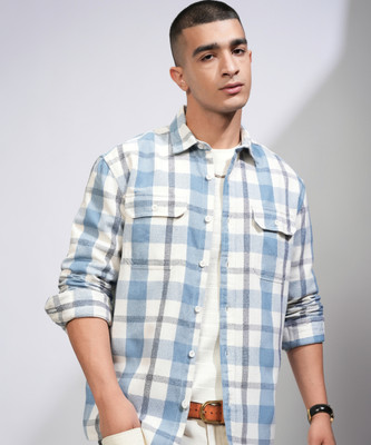 HIGHLANDER Men Checkered Casual Blue Shirt