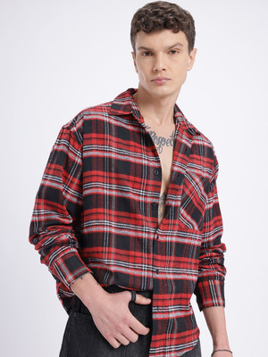 Glitchez Men Checkered Casual Red Shirt