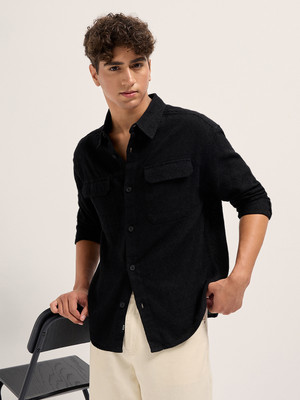 THE BEAR HOUSE Men Self Design Casual Black Shirt