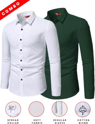 Yugnik Men Solid Formal Green Shirt(Pack of 2)