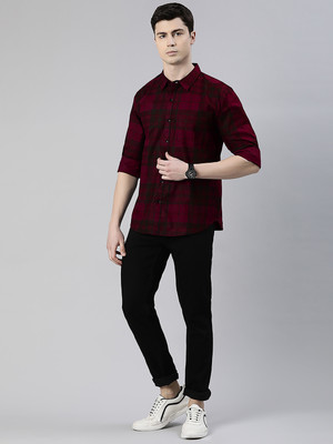 Broon Men Checkered Casual Red Shirt