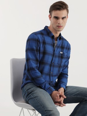 LEE Men Checkered Casual Blue Shirt