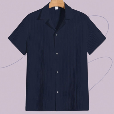 Dharamraj Fashion Men Self Design Casual Dark Blue Shirt