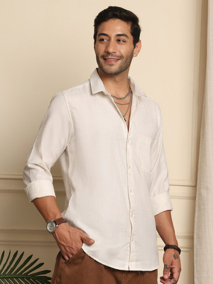 METRONAUT Men Solid Casual Cream Shirt