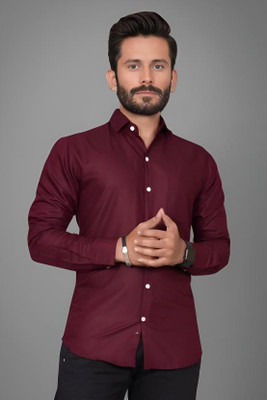Road Rider Men Solid Formal Maroon Shirt